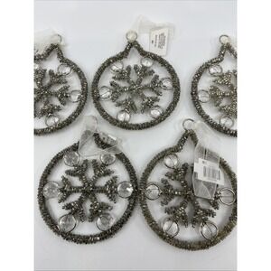 5 Beaded Wire Snowflakes‎ Silver Christmas Ornaments Cracker Barrel NWT